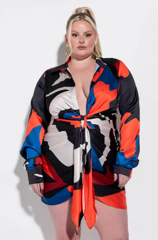 Budget Saver PLUS ABSTRACT SATIN SHIRT DRESS