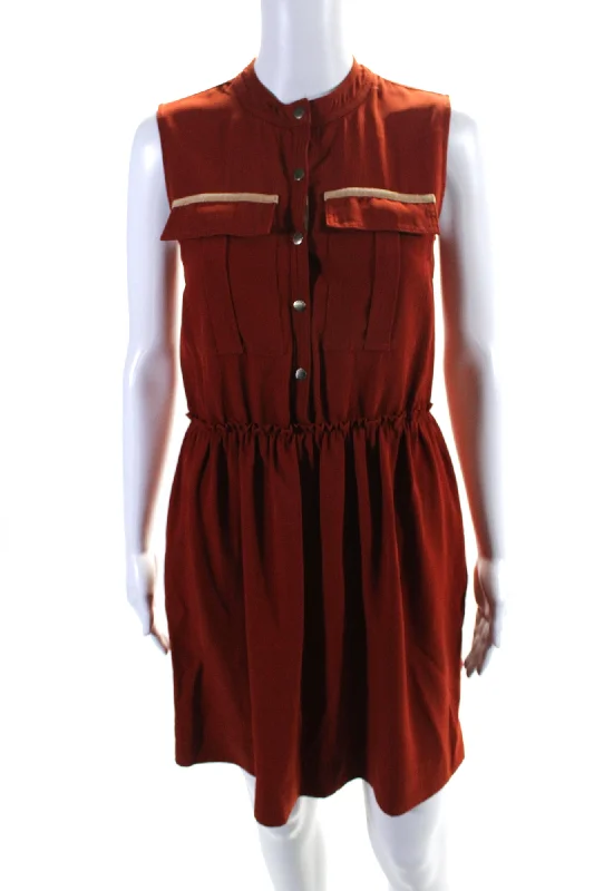 Vibrant Styles Burberry Brit Womens Rust Brown Crew Neck Sleeveless Shirt Dress