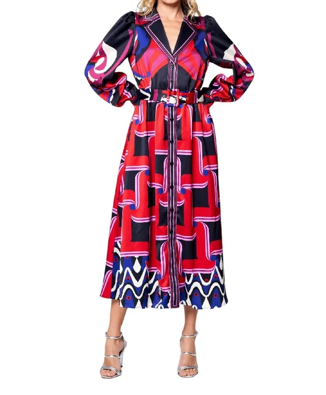Exclusive Designer Collection Jessenia Shirt Dress In Red Multi