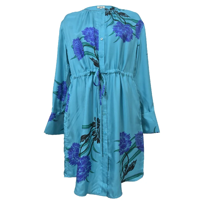 Online Boutique Stores Diane Von Furstenberg Farren Print Shirt Dress in Blue Silk