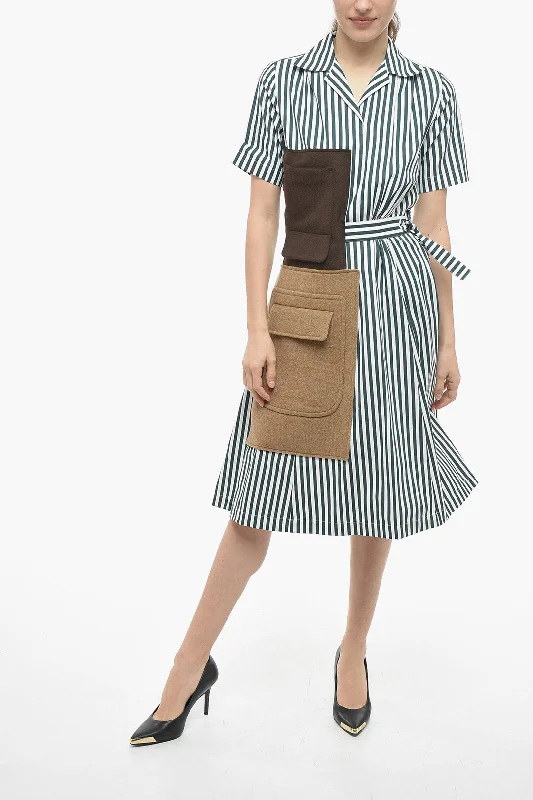 Trend Forward Threads For Her Maison Margiela MM1 Awning Popeline Shirt Dress with Patches Trend Forward Threads For Her Maison Margiela MM1 Awning Popeline Shirt Dress with Patches