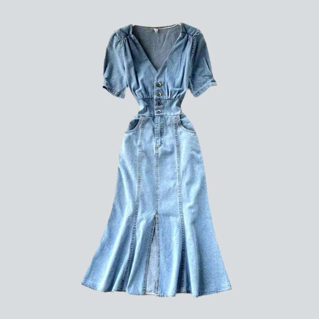 Day-To-Night Styles Empire flared light jeans dress