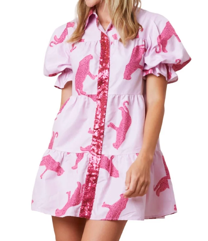 Wardrobe Refresh Cheetah Print Poplin Shirt Dress In Pink