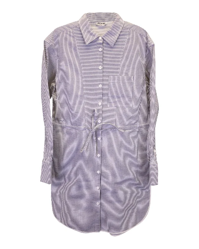 Vibrant Femme Fashion Jason Wu Striped Shirt Dress in Grey Cotton