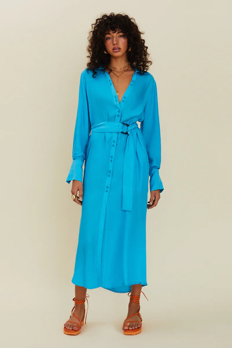 Fashion For Every Occasion Suboo Halley Long Sleeved Shirt Dress - Turquoise