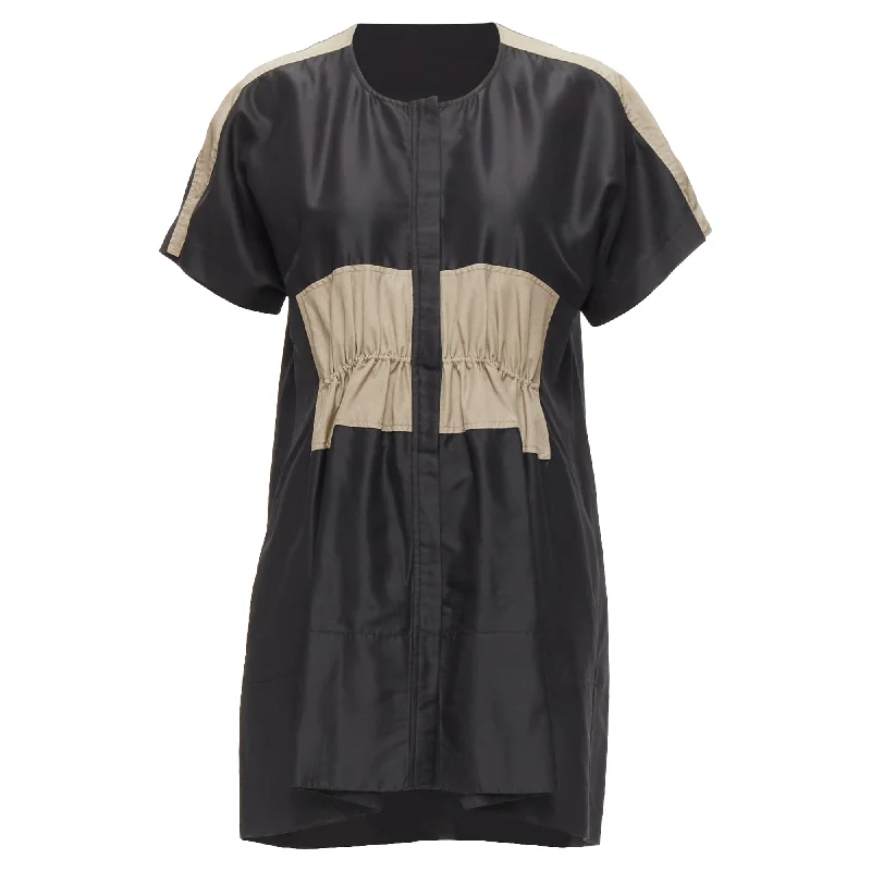 Chic And Trendy Balenciaga khaki blend colorblock ruched shirt dress
