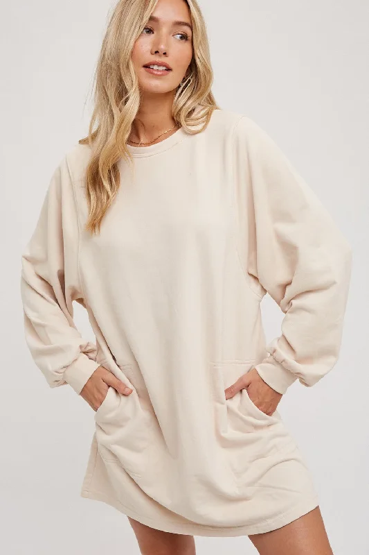 Odd Size Clearance Sale Cream Ultra Soft Sweatshirt Dress