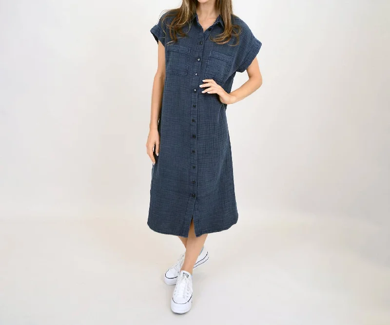 Best Online Boutiques Aira Dolman Button Up Long Shirt Dress In Ink