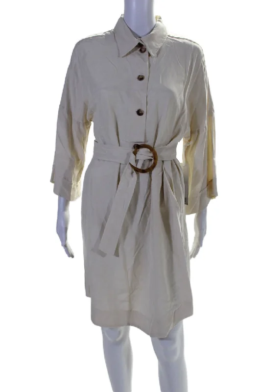 Trendy Fashion Sale I By Iris Setlakwe Womens 3/4 Sleeve Collared Belted Shirt Dress White