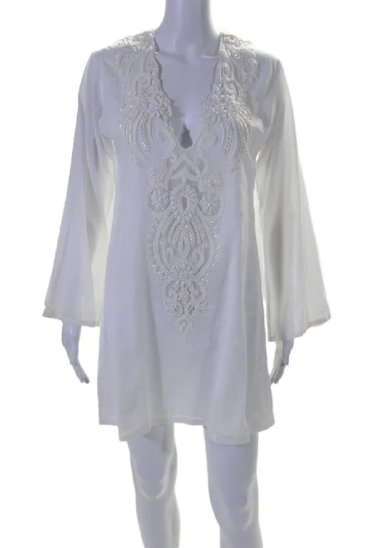 Best Online Clothing Boutiques Ananya Womens Long Sleeve V Neck Beaded Mini Shirt Dress White Best Online Clothing Boutiques Ananya Womens Long Sleeve V Neck Beaded Mini Shirt Dress White