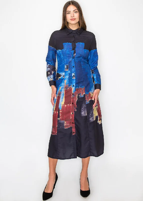 First Order Discount Midnight Blue Paint Stroke Shirt Dress