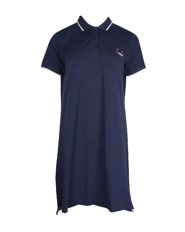 Premium Quality Garments Kenzo Tiger Embroidered Polo Shirt Dress in Navy Cotton