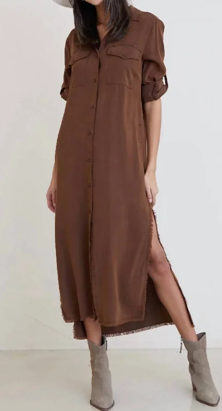 Casual Fashion Maxi Shirt Dress In Brown