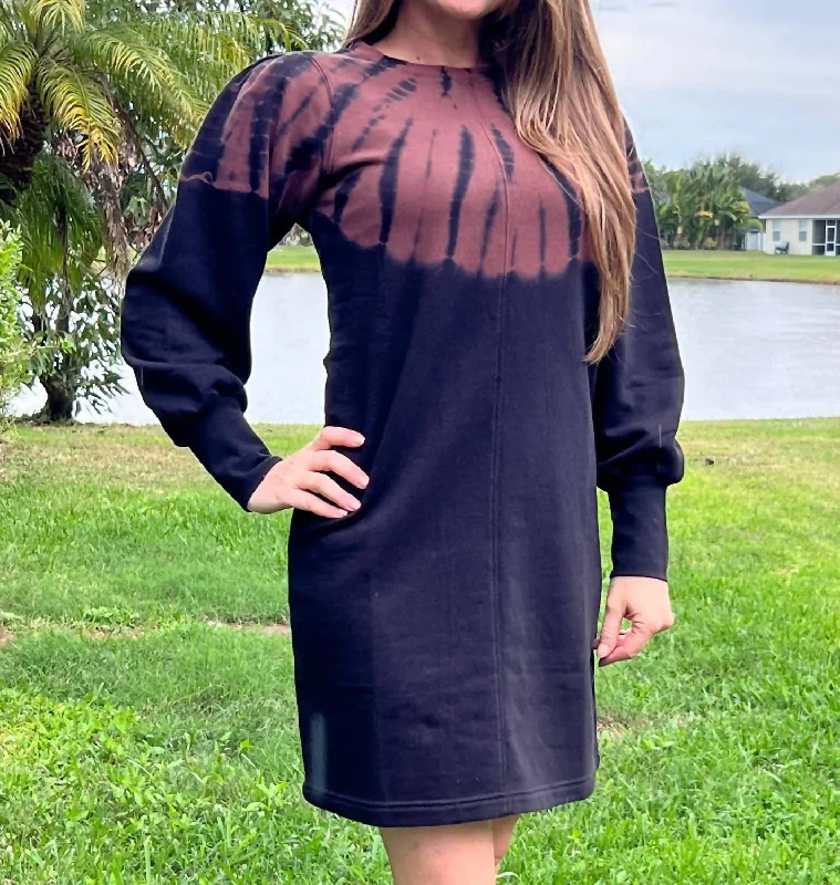 Premium Fabrics Sweatshirt Dress In Caviar Storm Tie Dye By Hatley In Caviar Tie Dye
