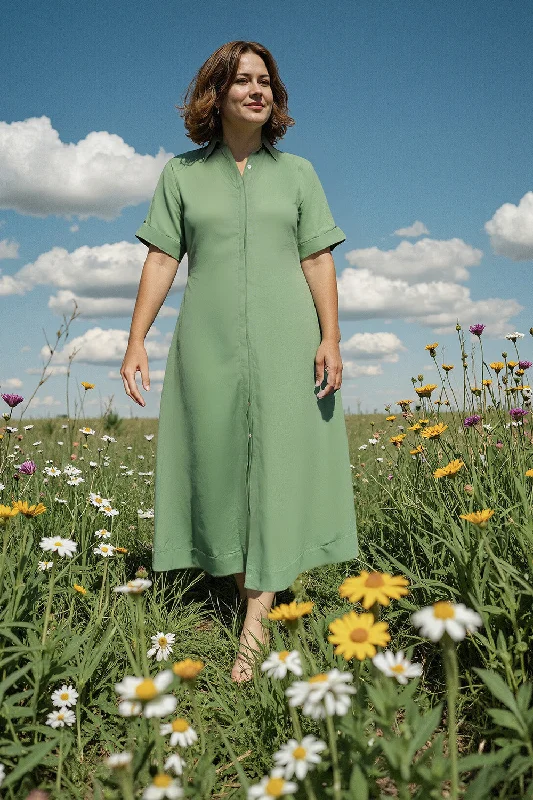 Relaxed Fashion Gracie Linen Short Sleeve Shirt Dress in Jadesheen