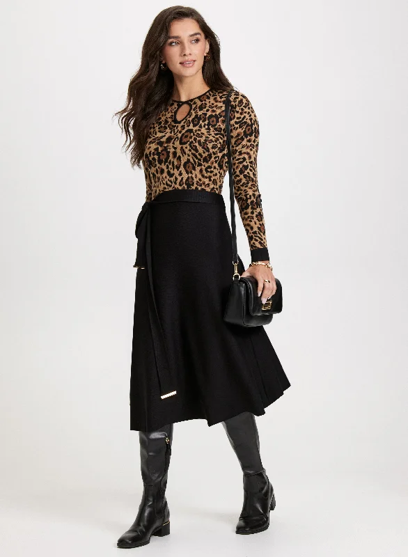 Chic Style Sash Detail Leopard Print Dress
