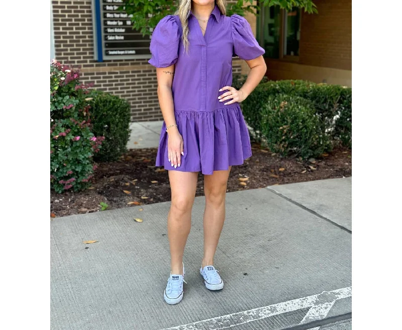 Fashionista Favorites Maggie Puff Sleeve Shirt Dress In Plum