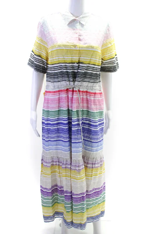 Everyday Fashion Vilagallo Womens Embroidered Striped Short Sleeve Shirt Dress Multicolor IT 46 Everyday Fashion Vilagallo Womens Embroidered Striped Short Sleeve Shirt Dress Multicolor IT 46