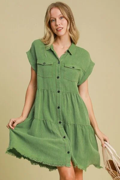 Unbeatable Prices Umgee Full Size Frayed Hemline Button Down Shirt Dress Plus Size