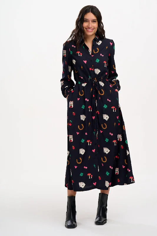 Fashion Forward Dottie Maxi Shirt Dress - Black, Lucky Charms