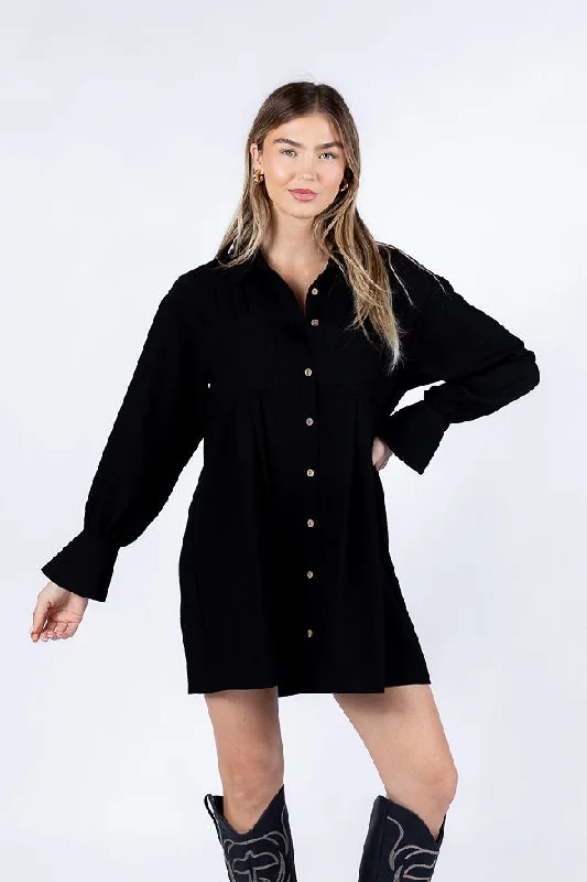 Hot Styles Write This Down Black Button Up Shirt Dress