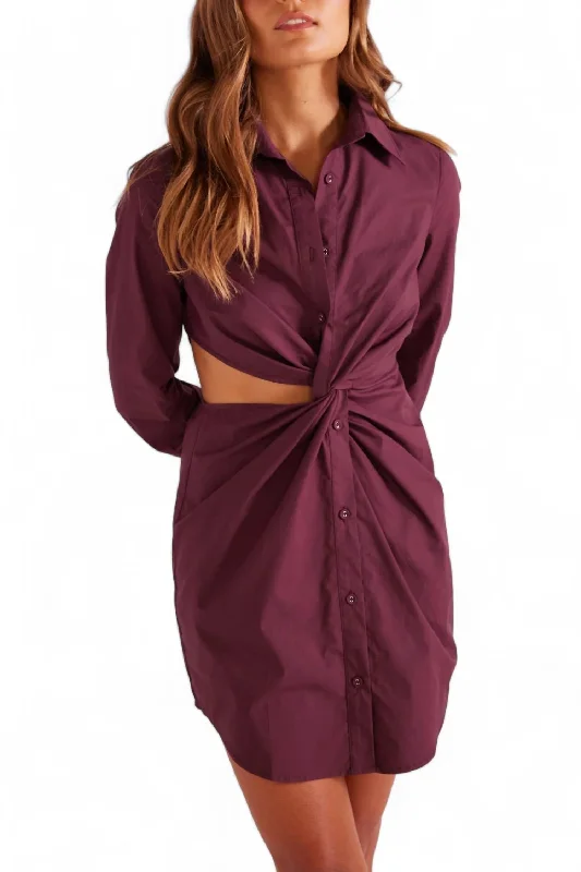 New Arrival Discounts Allegra Twisted Shirt Dress In Burgundy