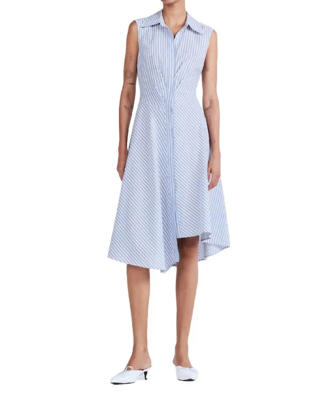Boutique Styles Smith Sleeveless Shirt Dress In Blue/white