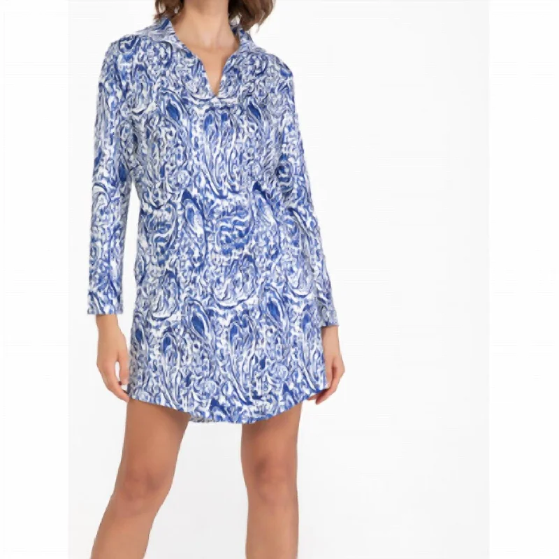 Athleisure Wear Long Sleeve Shirt Dress In Breezy