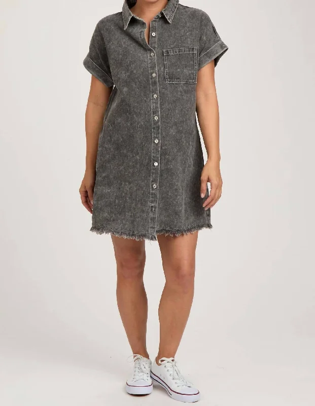 Limited Stock, Big Discounts Frayed Hem Denim Shirt Dress In Black Wash