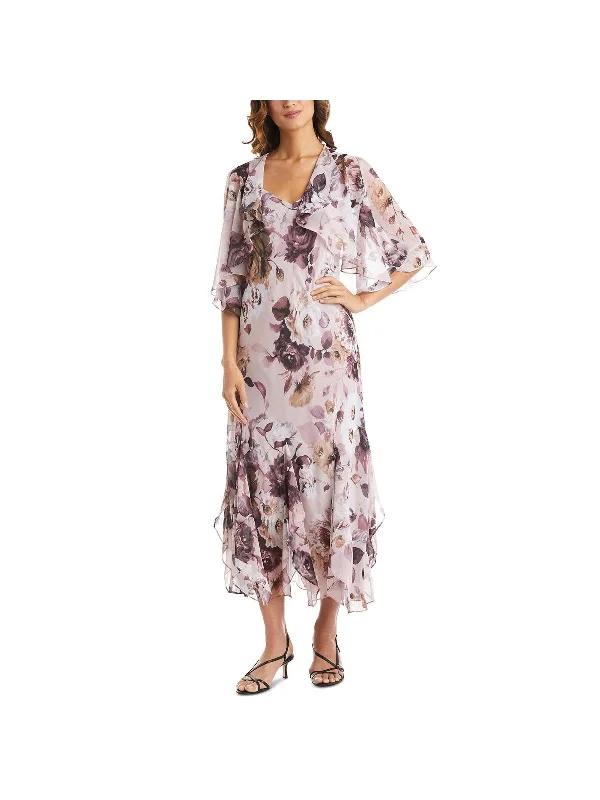 Sales Clothes Womens Floral Flounce Two Piece Dress