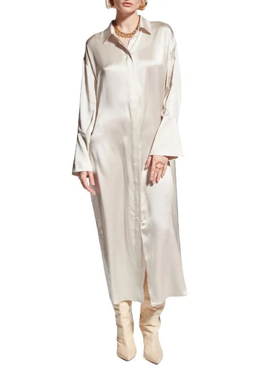 Women Clothes Elsa Shirt Dress In White Sand