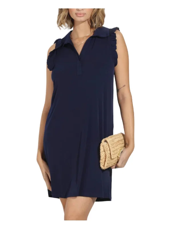 Trendy Styles Ruffle Sleeveless Swing Dress In Navy