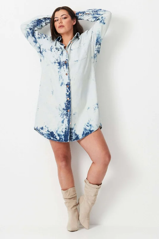 Enjoy Discount Shibori Denim Shirt Dress - White