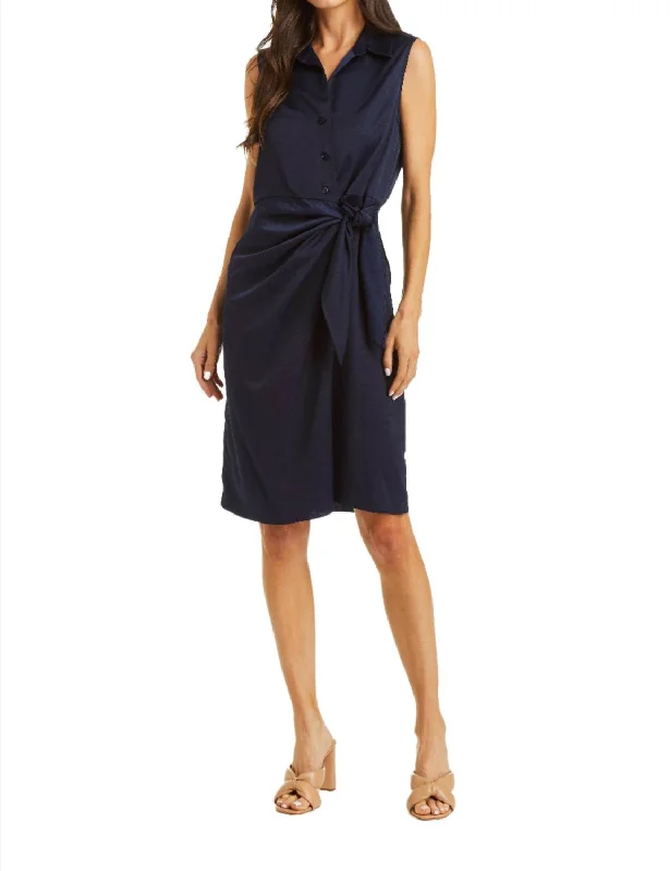 Online Boutiques Clothing Crystal Wrap Shirt Dress In Navy