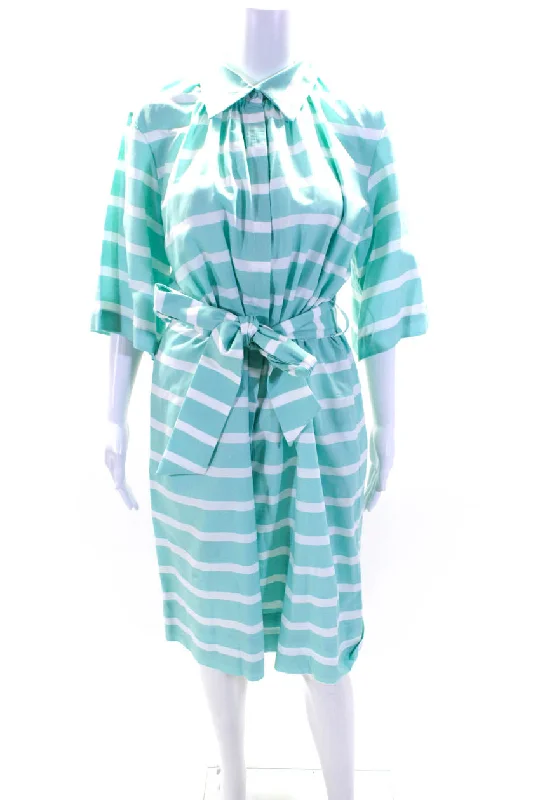 Sale For Women Milva-Mi Womens Short Sleeve Striped Belted Shirt Dress Mint Green