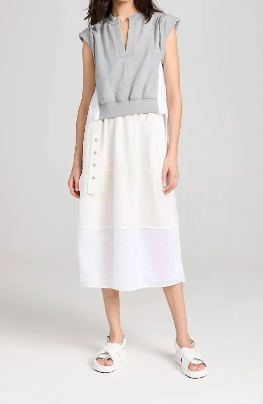 Trendy And Individual Women's Fashion Rolled Sleeve Sweatshirt Dress In Grey-Melange