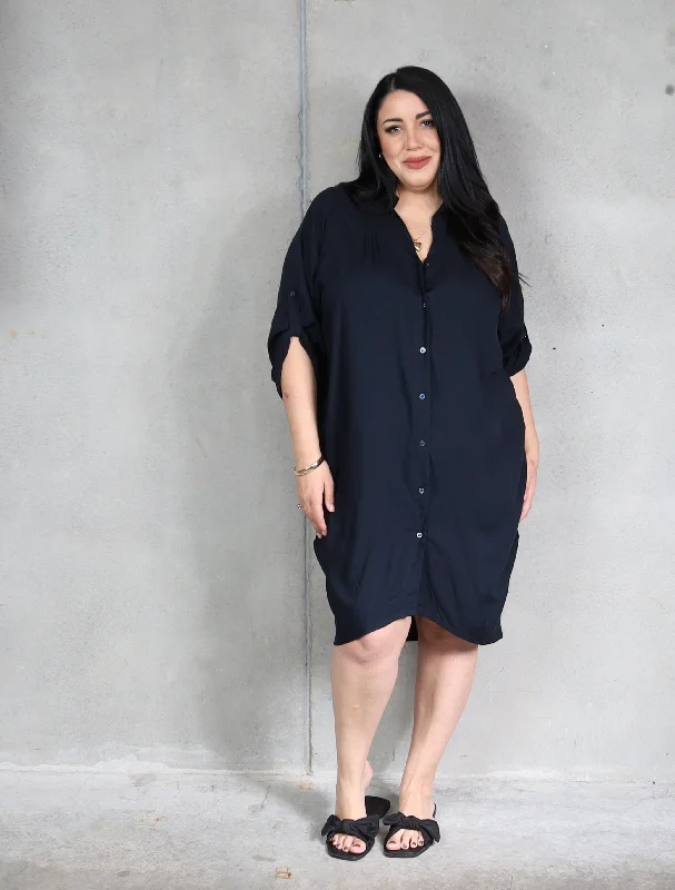Stylish Women's Apparel Corfu Shirt Dress - Navy