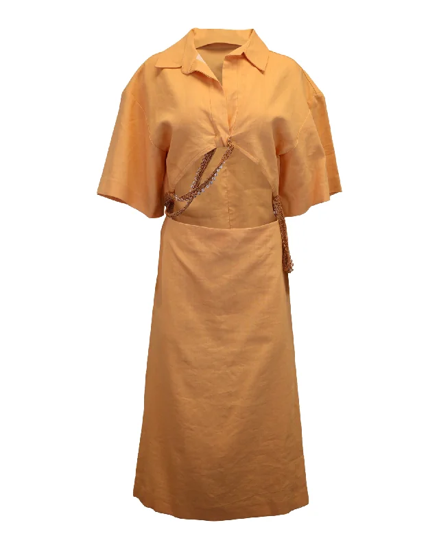 Trendy Urban Attire Christopher Esber Beaded Midi Shirt Dress in Orange Viscose