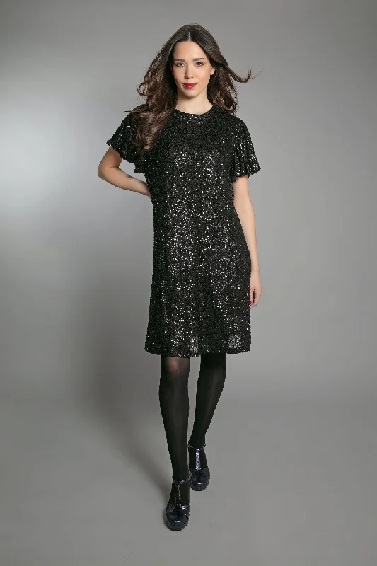 Comfort First Women's Wear DUSTY SEQUIN T SHIRT DRESS IN BLACK