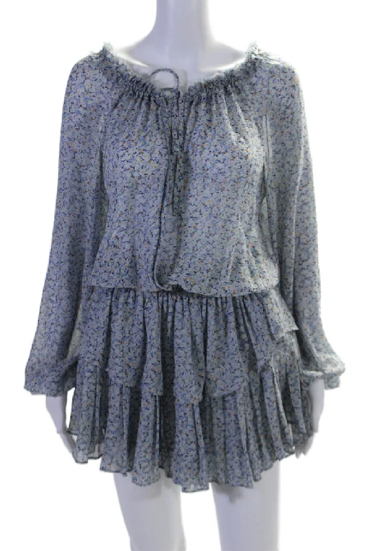 Seasonal Fashion Love Shack Fancy Womens Silk Floral Long Sleeve Tiered Blouson Dress Blue Seasonal Fashion Love Shack Fancy Womens Silk Floral Long Sleeve Tiered Blouson Dress Blue