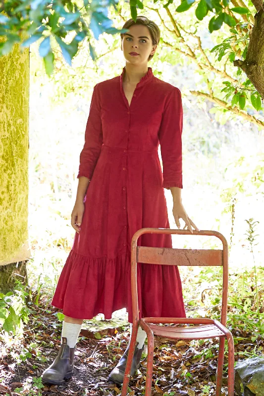 Urban Femme Streetwear Saltaire Shirt Dress in Red Corduroy