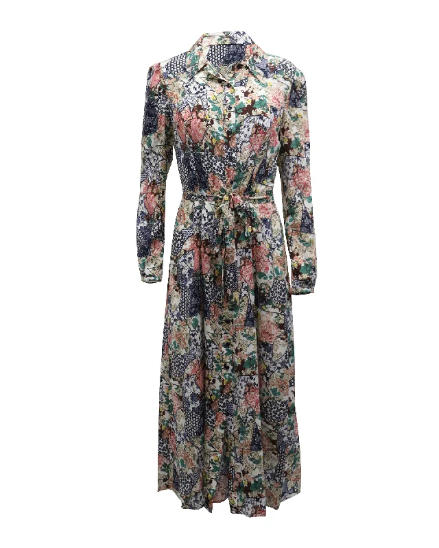 Style Beyond Borders Saloni Vanessa Midi Shirt Dress in Floral Print Silk
