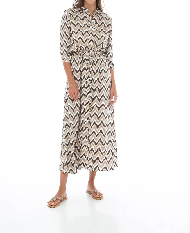 Sale Clothes Online Zigzag Maxi Shirt Dress In Brown