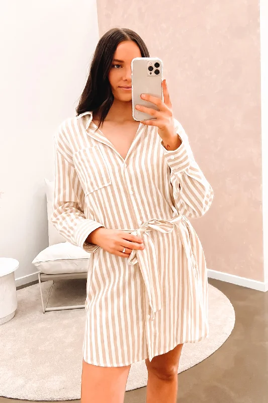 Casual Fashion Embry Shirt Dress Natural Stripe