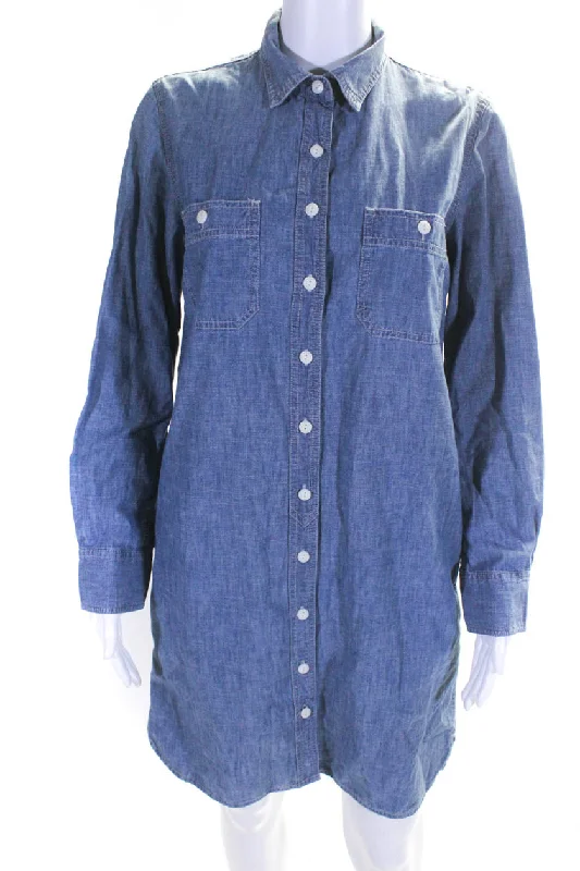 Don't Miss Out J Crew Womens Long Sleeve Denim Mini Button Up Shirt Dress Blue