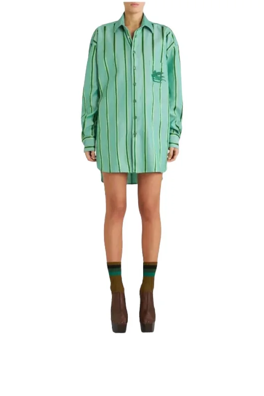 Style Redefined Striped Shirt Dress With Pegasus Logo In Green