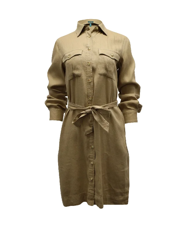Unleash Your Style Lauren Ralph Lauren Belted Shirt Dress in Beige Linen