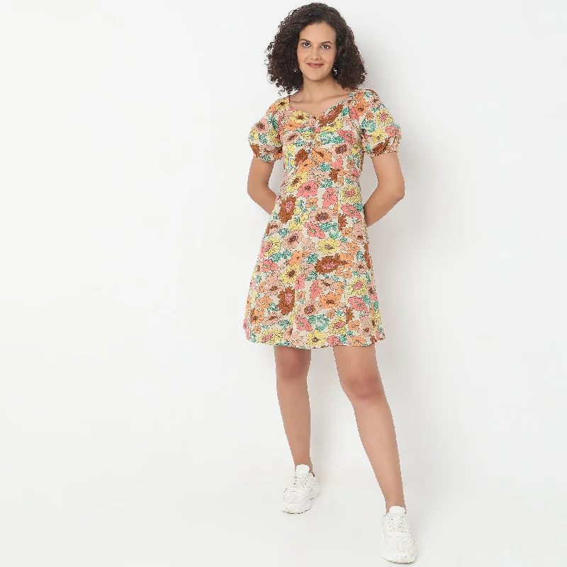 Earthy Tones Regular Fit Printed Dress