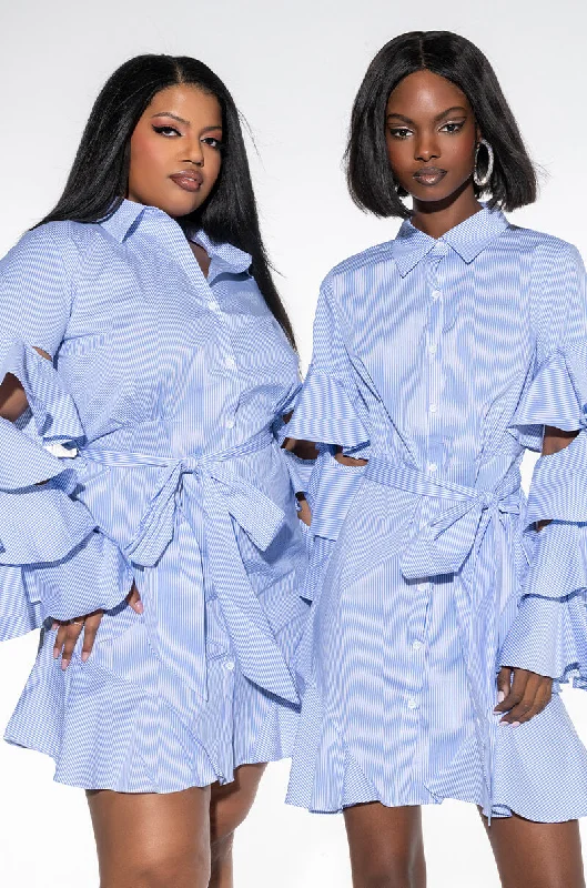 Modern Casual Clothing CUT OUT STRIPE POPLIN SHIRT DRESS