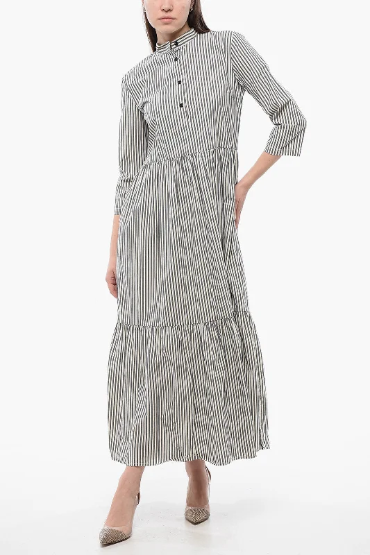 Trend Forward Threads Woolrich Striped Awning Maxi Shirt Dress With Front Buttoning
